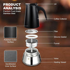 4 Cup Stovetop Espresso Maker Stainless Steel Moka Pot Stove Top Percolator Italian Coffee Makers Capable Mocha Greca Machine Cafe Classic Induction Cookers for Home and Camping 200ml 6.6oz