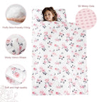 PHF Toddler Nap Mat with Removable Pillow and Minky Fleece Blanket, Rollup Design Warm Slumber Bags for Girls, 52"x20"x2" Kids Sleeping Bag for Daycare Preschool Travel Camping, Floral