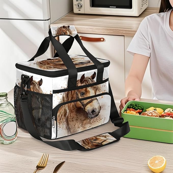 Pardick Watercolor Animals Horse Soft Cooler Bag Insulated Lunch Box for Men & Women, Large Leakproof Lunch Bag Portable Beach Cooler for Work, Picnic, Road Trips,Fishing, Travel, Camping,A-17