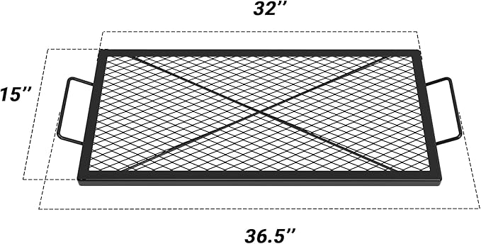 onlyfire Fire Pit Grill Grate, Heavy-Duty Steel Cooking Grate with X-Marks Design for Outdoor BBQ, Camping, Group Gatherings - 32“ X 15”