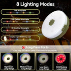 33FT Solar Camping String Lights, Rechargeable String Lights with 8 Modes, Waterproof Outdoor Lights with Delay Closure, Retractable Design & Hooks for Outdoor Patio Awning Garden Party Essentials