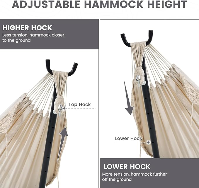 Lazy Daze Hammocks 9FT Double Hammock with Sturdy Steel Stand and Durable Fabric, Camping Lace Hammocks Include Portable Carrying Case, 450 LBS Capacity