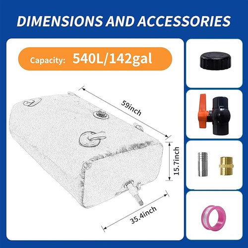 540 L/142 gal Water Bladder Storage Containers, Foldable Portable Water Tank Large Capacity Soft Water Bag, Drought Resistance, Fire Prevention, Emergency Water