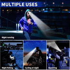 Rechargeable Headlamp, 8 LED 18000lm IPX4, Red Light Flashlight, USB Cable 8 Modes Outdoors Camping Running Fishing Hiking (Blue Headband)
