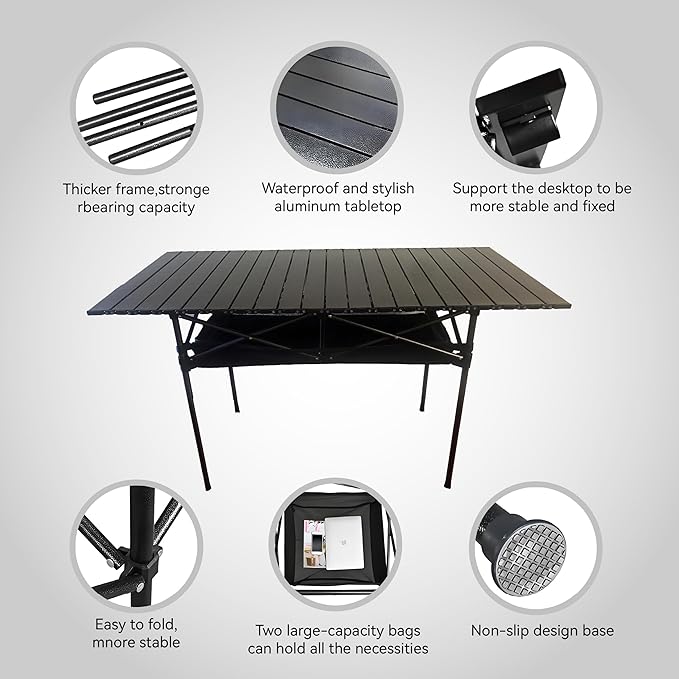 Foldable Camping Table(46.8"x21.6"x27.56") - Roll-Up Portable Design with Carry Bag | Ideal for Camping, Beach, Backyard BBQ, Picnic & Indoor-Outdoor Use (Large)