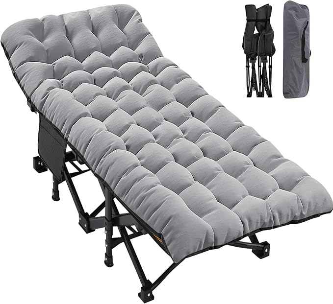 H&ZT Adults Patio Chaise with Mattress, Outdoors Portable Bed Frame for Adults