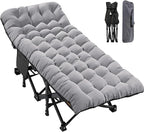 H&ZT Adults Patio Chaise with Mattress, Outdoors Portable Bed Frame for Adults