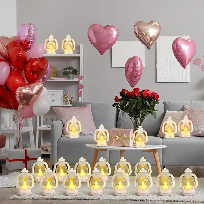Ferraycle 24 Pcs Mini Lantern Decor 4 Inch Western Lantern Table Centerpiece Small Vintage Camping Hanging Lamp Ornaments Bulk for Cowboy Cowgirl Wedding Halloween Christmas (4 Inch,White)