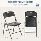 DUMOS 4 Pack Folding Chairs Heavy Duty with Ergonomic Back - Plastic Stackable Portable Dining Chiars Set, for Home and Office, Conference, Wedding, Party, Patio, Garden, for Indoor Outdoor, Black