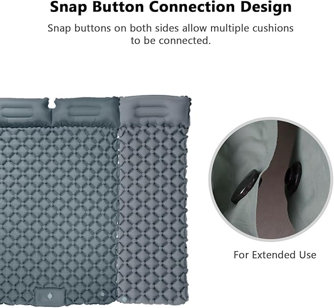 Sleeping Pad, 2 Person Self Inflating Camping Mat, TPU Camping Mattress with Snap Buttons for Couples (Grey)