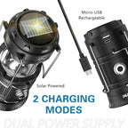 2026 Upadte Solar Lantern Flashlights Charging for Phone, USB Rechargeable Led Camping Lantern, Collapsible & Portable for Emergency, Hurricanes, Power Outage, Storm (2 Pack)