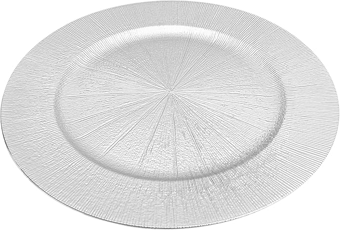 DYRABREST 50 Pcs 13 Inch Charger Plates, Bulk Round Charger Plates Plastic Wedding Dinner Elegant Reusable for Table Setting Wedding Party Event Tabletop Setting Decor (Silver)
