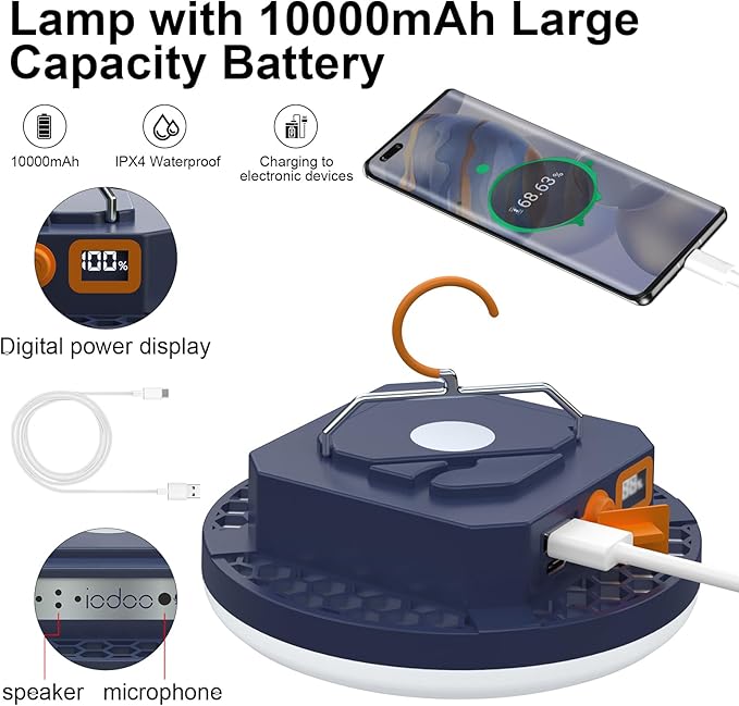 10000mAh 3000LM Rechargeable Camping Light , White/Warm/Nature/RED Hanging Camping Lantern Waterproof Tent Lights with Portable Bag Voice Control(Offline),Christmas Gift for Parents Friends (30W PRO)