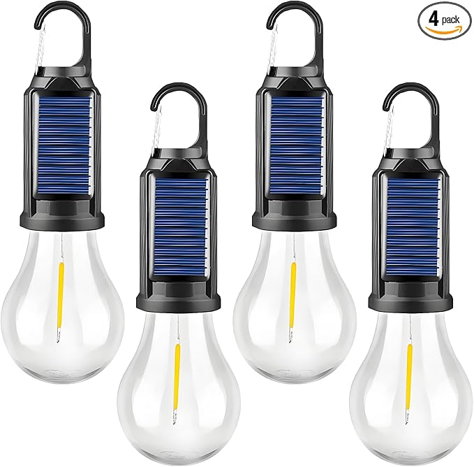 4 Packs LED Camping Lantern Rechargeable, Portable Outdoor Waterproof Emergency Lanterns with 3 Modes, Hanging Tent Light Bulbs with Clip Hook for Camping, Hiking, Party, Hurricane, Outages