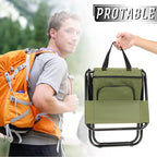 Jerify 2 Pcs Fishing Chair with Cooler Bag Multi-Function Foldable Compact Fishing Stool Hunting Chair Portable Backrest Stool with Folding Backpack for Finishing Camping Hunting Travel(Green)