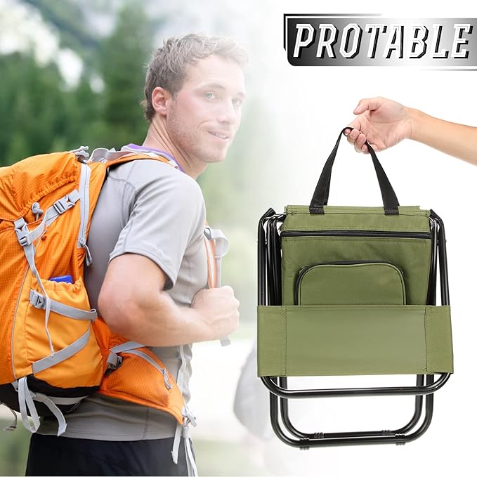 Jerify 2 Pcs Fishing Chair with Cooler Bag Multi-Function Foldable Compact Fishing Stool Hunting Chair Portable Backrest Stool with Folding Backpack for Finishing Camping Hunting Travel(Green)