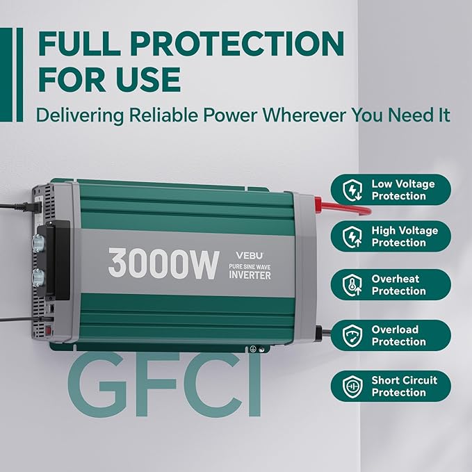 3000W Pure Sine Wave Inverter with ATS Mode, 12V DC to AC 120V Converter for Off-Grid System, RV, Truck, Camping, Peak 6000W