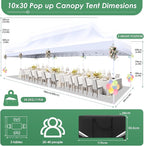 COBIZI Canopy Tent 10x30 Pop Up Canopy with 8 Removable Sidewalls Party Tents for Parties Wedding Patio Commercial Waterproof and UV50+ Ez Outdoor Instant Gazebo with Roller Bag & 4 Sandbags（White