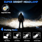 Rechargeable Headlamp High Lumen, 3000L Super Bright Head Lamp, 90° Rotatable Head Lights for Forehead, Adjustable Focus Headlight Flashlight, 4Modes LED Headlamps for Adults Hardhat Camping (4Pack)