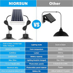 NIORSUN Solar Indoor Lights Outdoor, LED Solar Pendant Lights 3 Color Dimmable Lighting with Remote Control, Gazebo Lights,2x16.4ft Cable IP65 Waterproof for Garden, Patio, Garage, Camp(2 Pack)