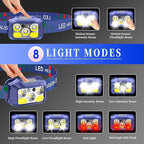 Headlamp Rechargeable LED, 800 Lumens with Red & White Light, 8 Modes, Motion Sensor, USB-C Charging, IPX4 Waterproof (1, Blue)