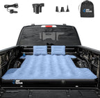 JOYTUTUS Truck Mattress for Camping, Air Bed with Inflatable Pillow for 5.5-5.8Ft, Full-Size Thicken Sleeping Pad with Cup Holder, Blow Up Bed for Car Truck Pickup F150, Grey Blue