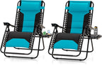 MAISON ARTS Oversized Zero Gravity Chairs Set of 2, Folding Padded Recliner Anti Gravity Lounge Chair with 28" Wide Seat and Cup Holder, Support 400lbs, Aqua