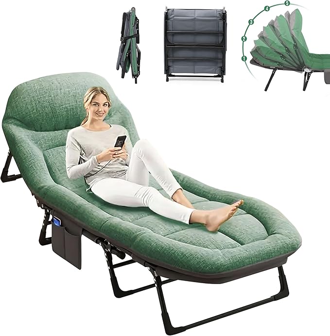 SunSettler Camping Cot with Mattress, Portable Cot Bed for Adults, Foldable Padded Sleeping Cots for Camping Travel Tent Day Bed Outdoor & Home Guest (XL)