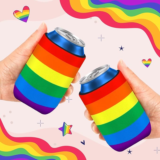 18 Pack Pride Rainbow Can Cooler Sleeves Beer Drink Can Bottle Cooler Sleeves Cooler Collapsible for Pride LGBT Bisexual Parades Decorations Party Favors Accessories