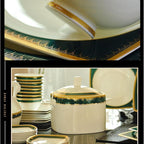 Square Stoneware Tableware Set 58-Piece Phnom Penh Bone China Porcelain Tableware Set, Service for 6-10, Green