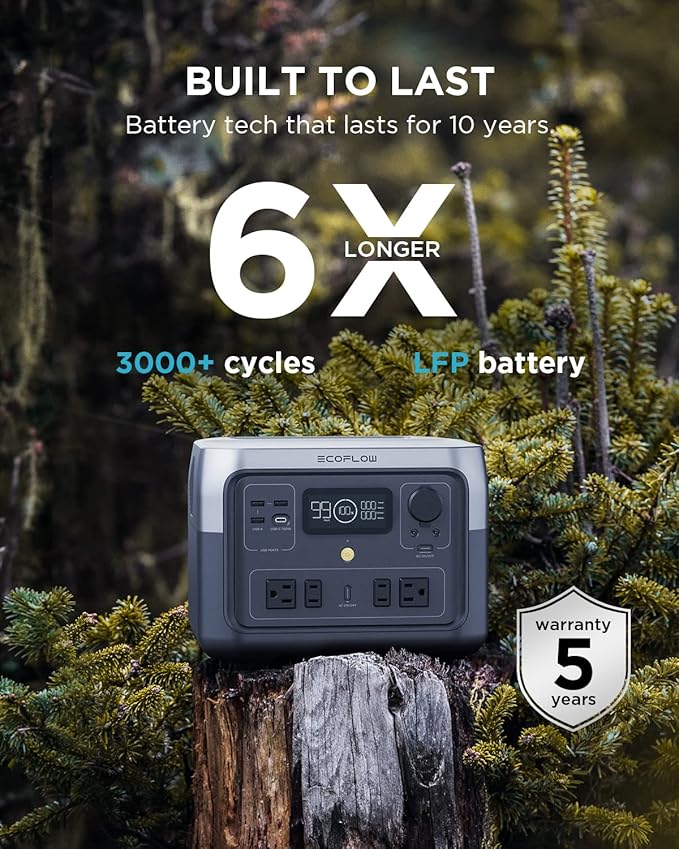 EF ECOFLOW Portable Power Station RIVER 2 Max, 512Wh LiFePO4 Battery/ 1 Hour Fast Charging, Up To 1000W Output Solar Generator (Solar Panel Optional) for Outdoor Camping/RVs/Home Use Black