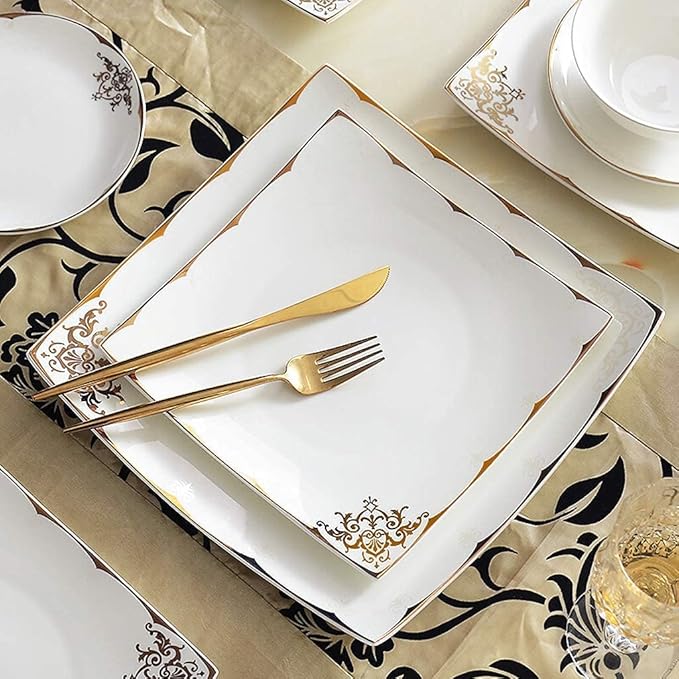 Ceramic Tableware Set with 50 Pieces, Bowl/Soup Pot/Spoon | Bone China Tableware Set, European Porcelain Combination Set