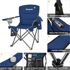 KingCamp Oversized Folding Camping Chair for Adults Portable Outdoor Lawn Chair Heavy Duty with Cooler, Cup Holder, Side Pocket, Carry Bag, Support 300lbs