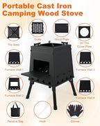 Portable Wood Burning Stove - Lightweight Cast Iron Camp Stove for Backpacking，Portable and Easy-To-Assemble Backpacking Camping Stove Kit (Black, Large)