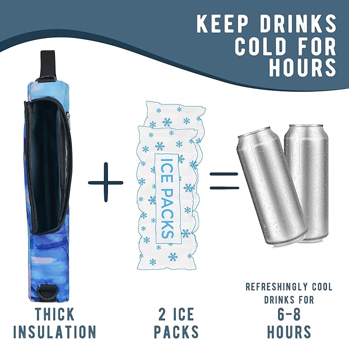 Golf Cooler Bag Plus Ice Pack Soft Sided Insulated Cooler Bag- Holds 6 Pack of Cans or 2 Wine Bottles - Grey Camo Golf Beer Sleeve Black Fits Discreetly in Golf Bags