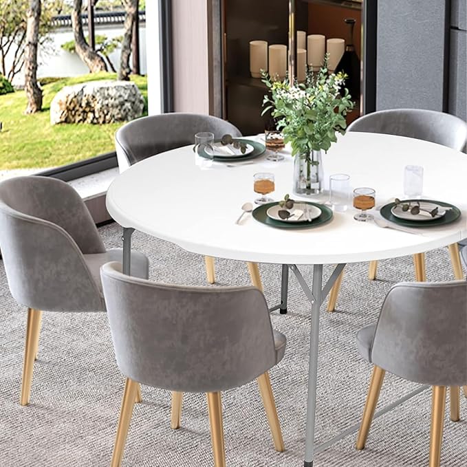 4.5FT Round Table, Round Folding Table 54 inches, Bifold Round Table, Plastic Dining Table, Event Commercial Table for Wedding, Party, Garden, Patio