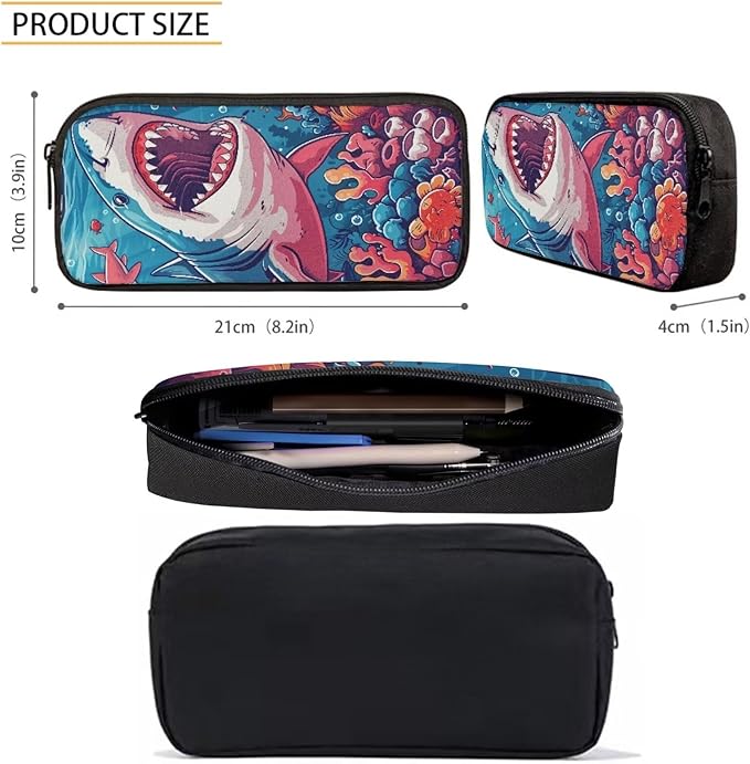 3PCS Cartoon Seaweed Shark Backpack for Boys 17 Inch Large Capacity Boys Bookbag 10-12 Years Old Lightweight Teens School Bag with Lunch Bag for School Travel Hiking Daypack