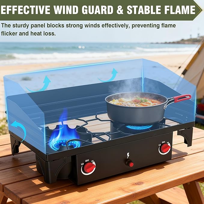 Bestfire Universal 54.3in Windscreen for 2 Burner Camping Stoves Compatible With ROVSUN/Gas One/ADREAK/SKOK and Most Outdoor Propane Stove Models, Easy to Install