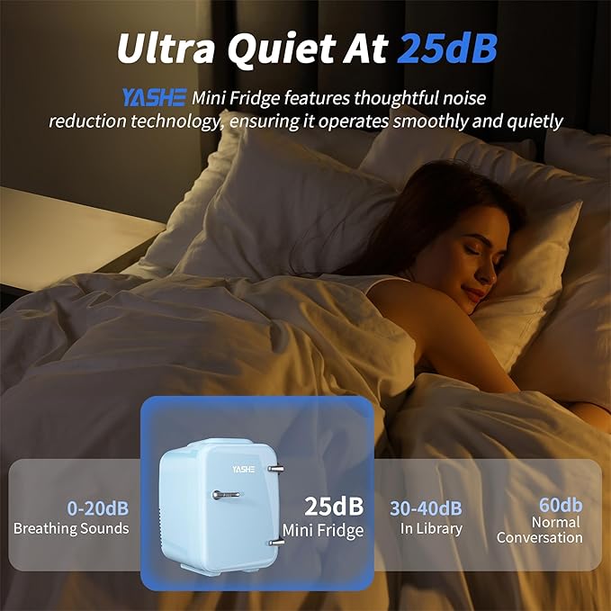 Mini Fridge, 4 Liter/6 Can Mini Makeup Fridge, 110V AC/ 12V DC Portable Thermoelectric Cooler&Warmer for Skincare, Drink, Cosmetic, Medicine, Small fridge for Bedroom, Office, Dorm, Car, Blue