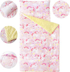 Bunnikins & Clover Toddler Nap Mat with Removable Pillow, Nap Mats for Preschool, Easy Clean Toddler Nap Pad for Kindergarten, Kids Sleeping Bag for Travel Camping