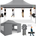 COBIZI 10x15 Heavy Duty Pop up Canopy Tent with 4 sidewalls, Commercial Outdoor Tents for Parties,Backyard Event, Wedding, All Season Waterproof Event Shelter with Carry Bag, Gray(Frame Thickened)