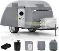 Umbrauto Teardrop Travel Trailer Cover Fits 10'-12' Trailers, 7 Layers Top Heavy Duty Waterproof Camper Cover with Windproof Strap for R-Pod Trailers, Clamshell Trailers
