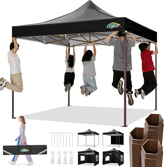 COBIZI 10x10 Pop Up Canopy Tent Heavy Duty with 4 Sidewalls, Commercial Easy Up Instant Canopy Outdoor for Events Party Wedding, All Weather Waterproof UV 50+ with Carry Bag (Leg Upgraded), Black