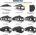 HOTEEL 10x30 Heavy Duty Pop up Canopy Tent for Parties with 8 Sidewalls, Easy Setup Outdoor Commercial Instant Gazebo for Wedding Event, with Portable Bag & Sand Bags, Black(Hexagonal Frame)