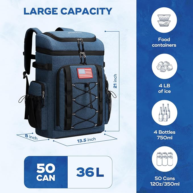 Maelstrom Backpack Cooler,Soft Lightweight Leakproof Cooler Backpack,Men Women 35/50 Can Insulated Cooler Bag,Keeps Hot/Cold for Up to 16 Hours,Perfect for Camping, Beach