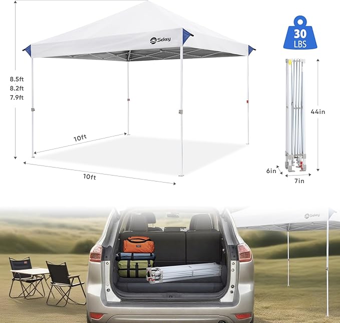 Sekey 10x10 Pop Up Canopy with One Push Setup-Easy Up Canopy with 99% UV Blocking - Instant Outdoor Sun Shade for Events, Parties, Camping- Commercial Gazebo with Weight Bags,Wind Proof&Waterproof