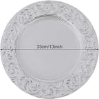 50 Pcs Silver Charger Plates Bulk, 13" Round Plastic Embossed Charger Plates, Decorative Table Dinner Chargers for Thanksgiving, Halloween, Wedding, Party, Christmas, Decor (Silver)