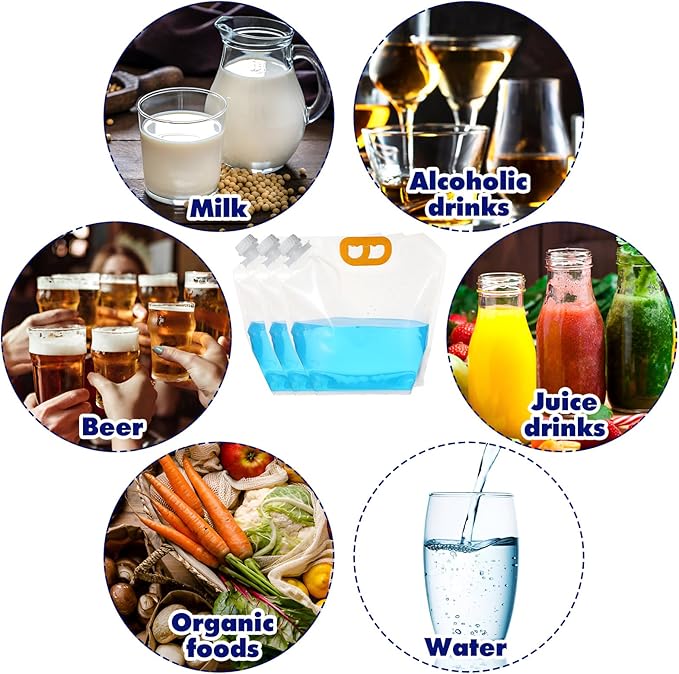 20 Pcs 1.3 Gallon Collapsible Water Emergency Container Bag 26 Gallon Freezable BPA Free Food Grade Clear Plastic Storage Foldable Bottle for Camping Riding