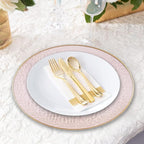 PARTY BARGAINS 13-Inch Charger Plates - 4 Pack, Hammered Pink Gold Rim, Heavy-Duty Disposable Chargers for Elegant Dining - Ideal for Weddings and Formal Events