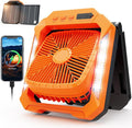 26800mAh Portable Fan Rechargeable with 18W Detachable Solar Panel, Quiet Battery Powered Camping Fan Cordless with LED Lantern,3 Speed,Timer,USB-C,for Bedroom Tent Home Office Desk Hurricane(Orange)